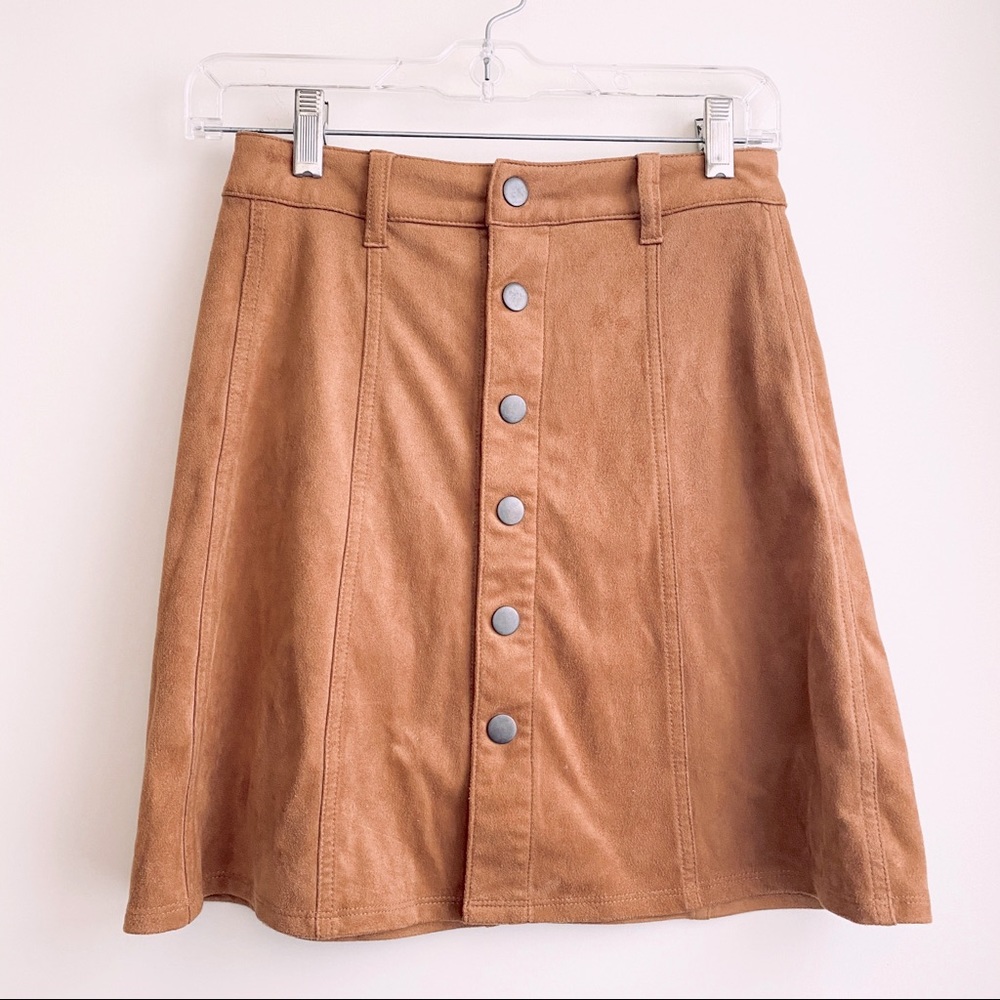 Mossimo Supply Co Tan Faux-Suede Buttoned Skirt